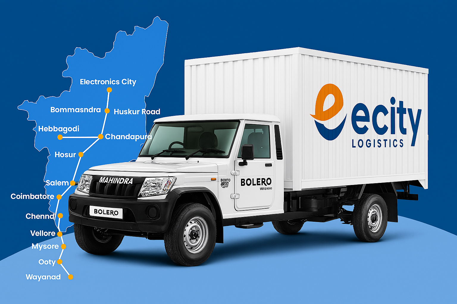 Map showing routes served by Ecity Logistics